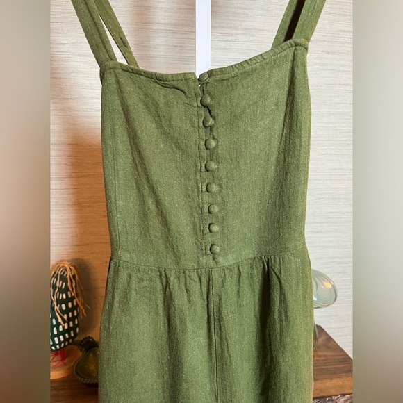 Madewell Overalls Size 00 Wide Leg Ankle Crop Jumpsuit Cotton Linen Green - Picture 6 of 12